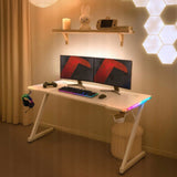 Biurko Komputerowe Gamingowe Biurowe Młodzieżowe RGB Karbon Podkładka Białe