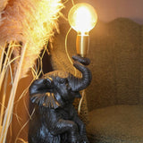 Lampa Czarna Stołowa w Kształcie Słonia Elegancka Lampka Mosiądz 37cm Słoń