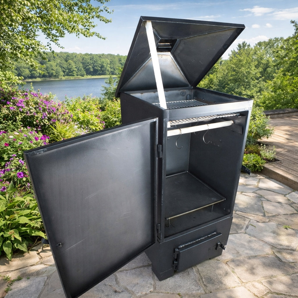 Wędzarnia Metalowa Ogrodowa Wędzarka Czarna XXL 140x50x50cm Zestaw + Gratis