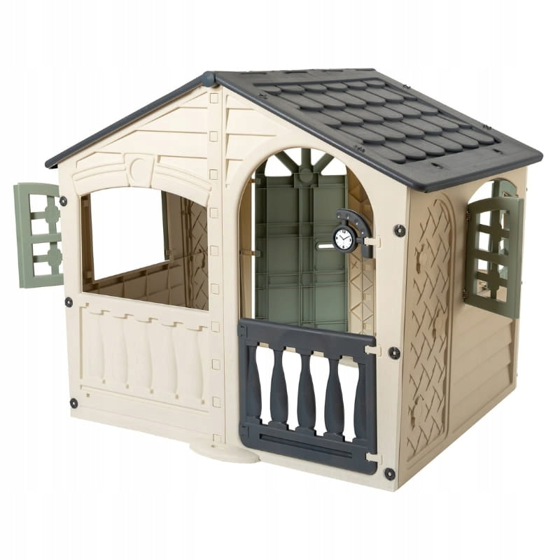 Domek Ogrodowy Duży Dom na Ogród XXL + Naklejki 140x111cm Szaro-beżowy