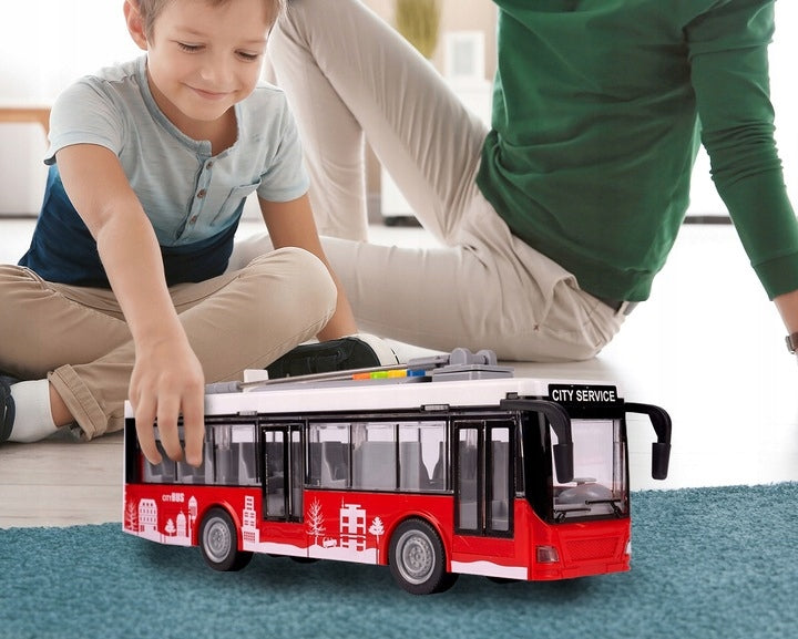 TROLEJBUS AUTOBUS ŚWIATŁA OTWIERANIE DRZWI ELEKTRYCZNY INTERAKTYWNY 1:16