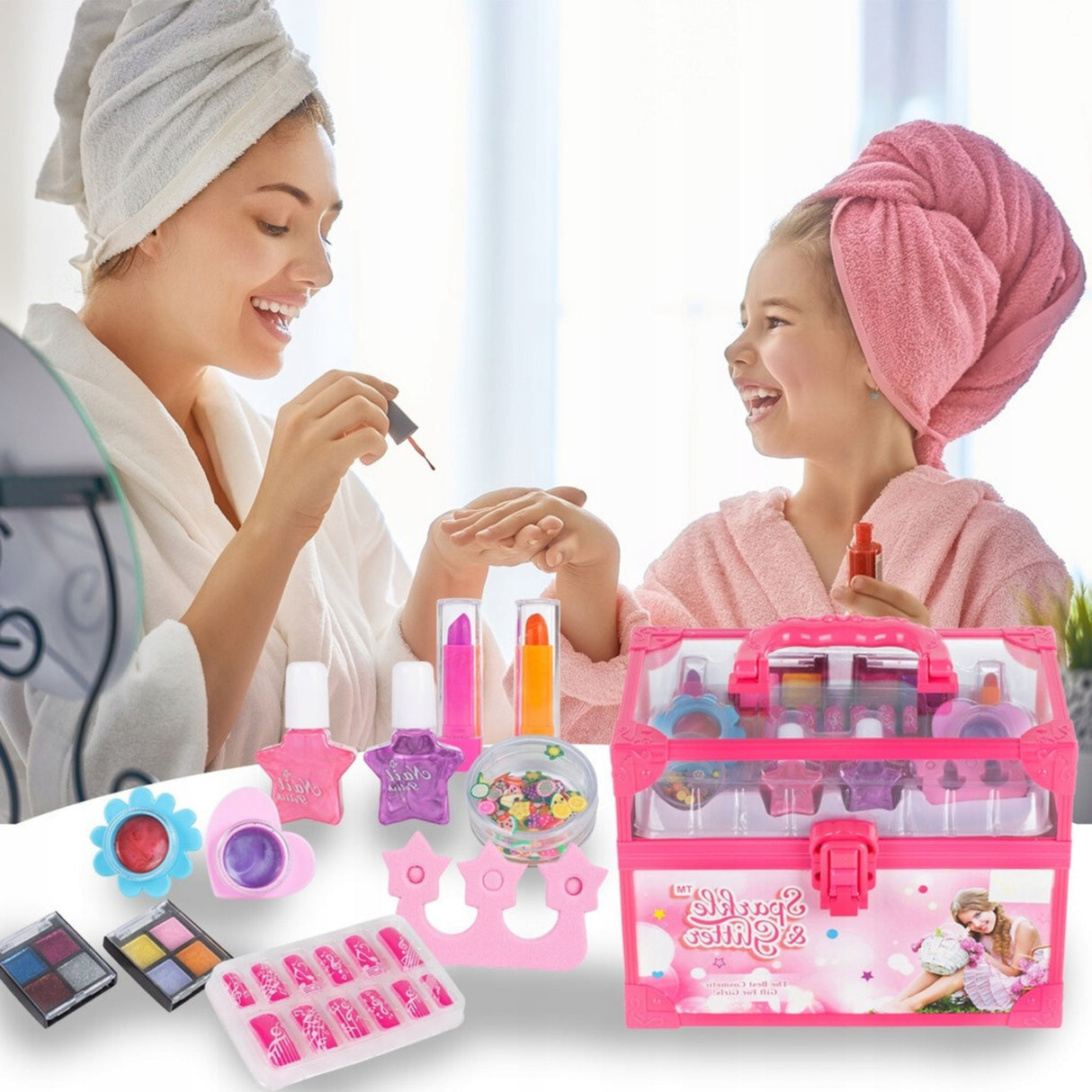 Zestaw Manicure w Kuferku dla Dzieci do Malowania Make Up Lakiery Paznokcie