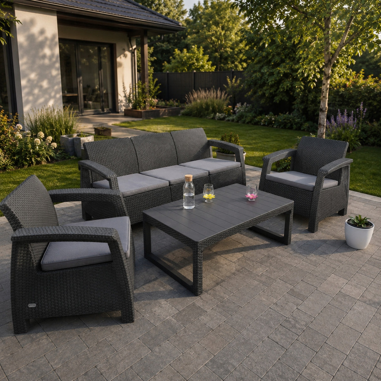 Zestaw Mebli Ogrodowych Ogrodowy z Podnosznym Stolikiem Fotele Sofa Stolik
