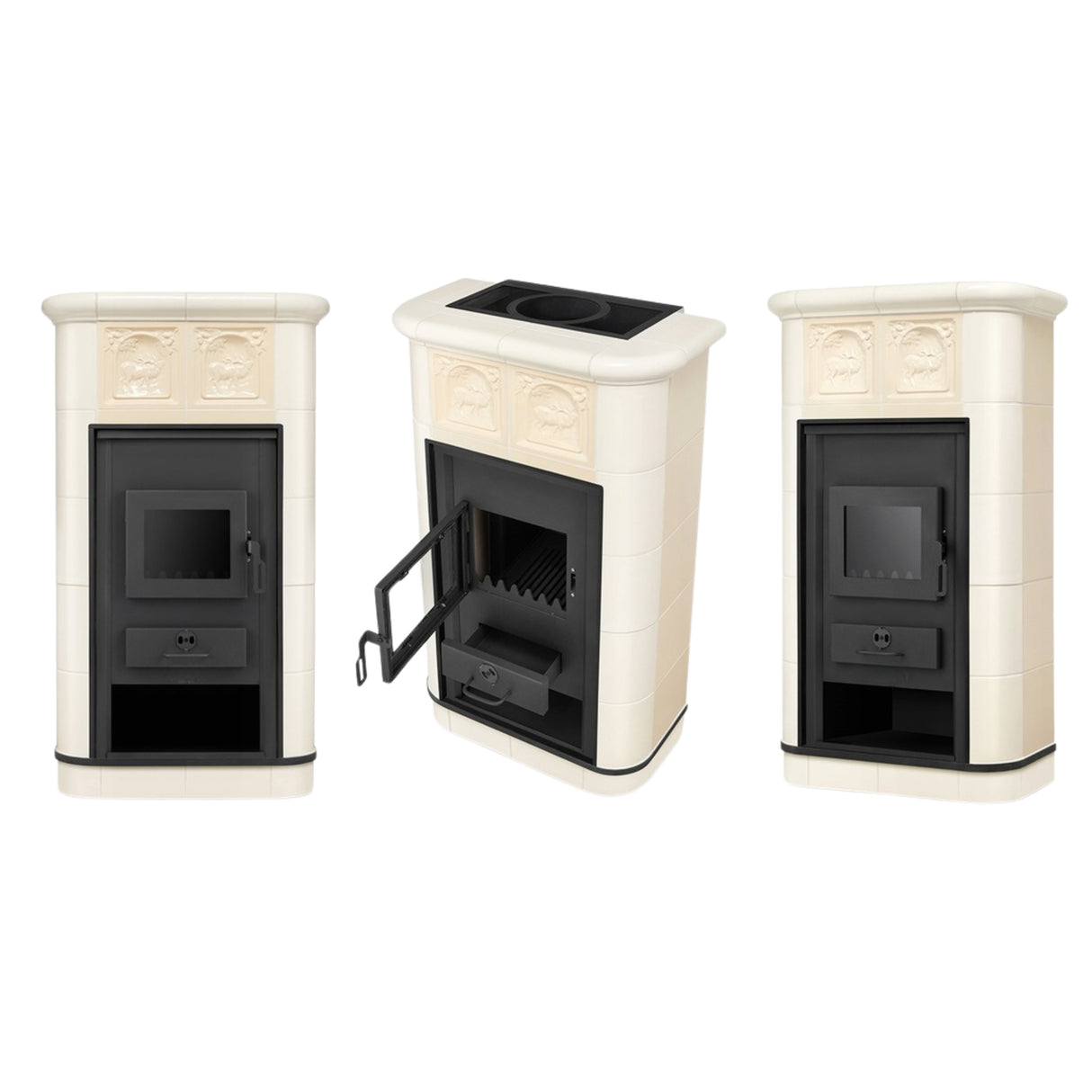Piec Kominek Piecyk Kaflowy Ceramiczny Koza Stalowy Beżowy 9 kW POVES