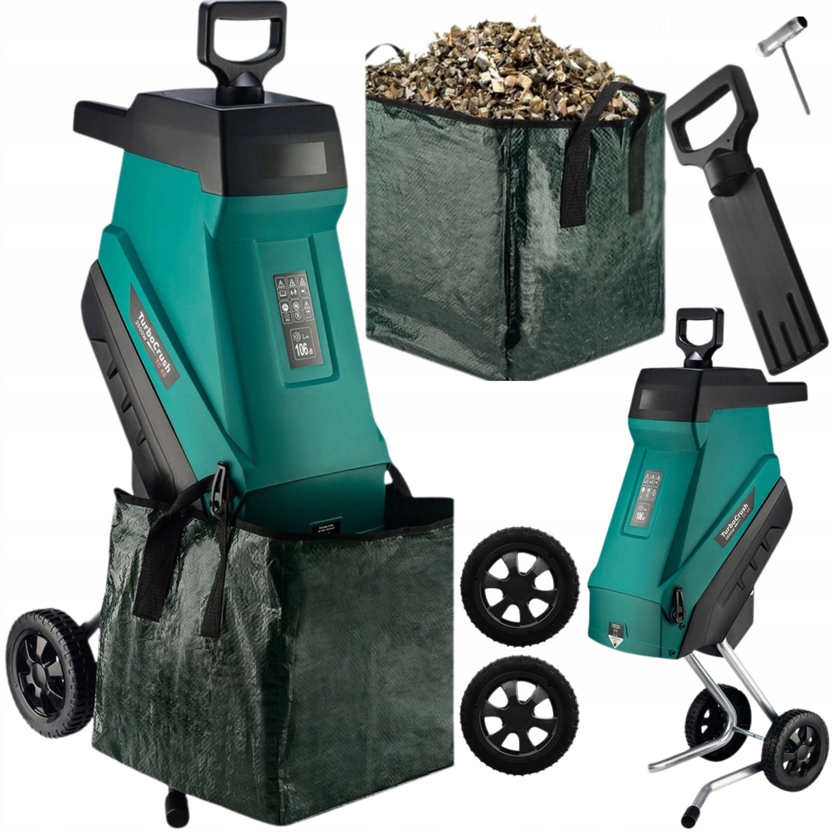 Elektryczny Rozdrabniacz Gałęzi TurboCrush 3500 W 45 L z Dwoma Workami