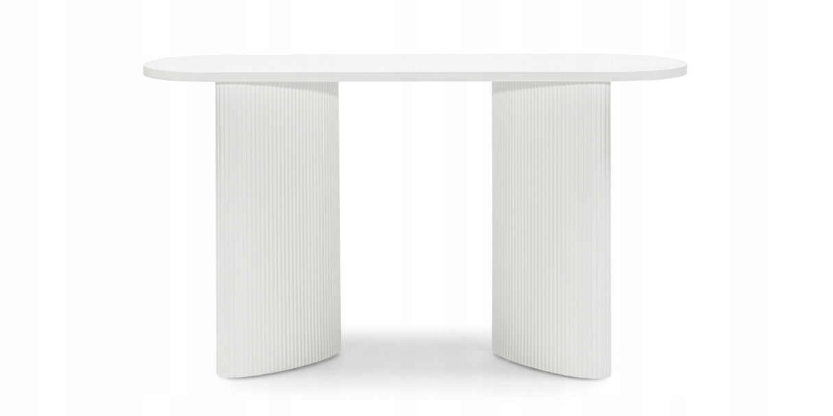 Biurko Konsola Stolik Lamelowe Nogi Owalny Blat Designerski Biały 140x40