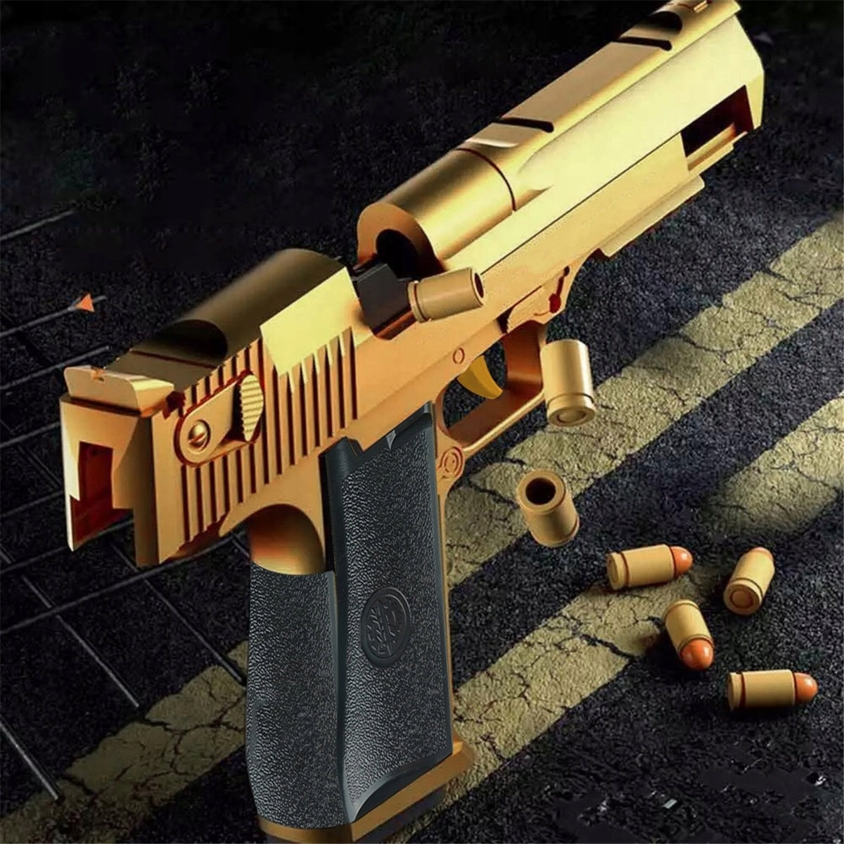 Pistolet Na Naboje Gąbkowe Wyrzut Łusek 2 Magazynki 30 Naboi Złoty