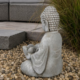 Figurka Ogrodowa Dekoracyjna do Ogrodu Wnętrza Ozdobna Siedzący Budda Szary