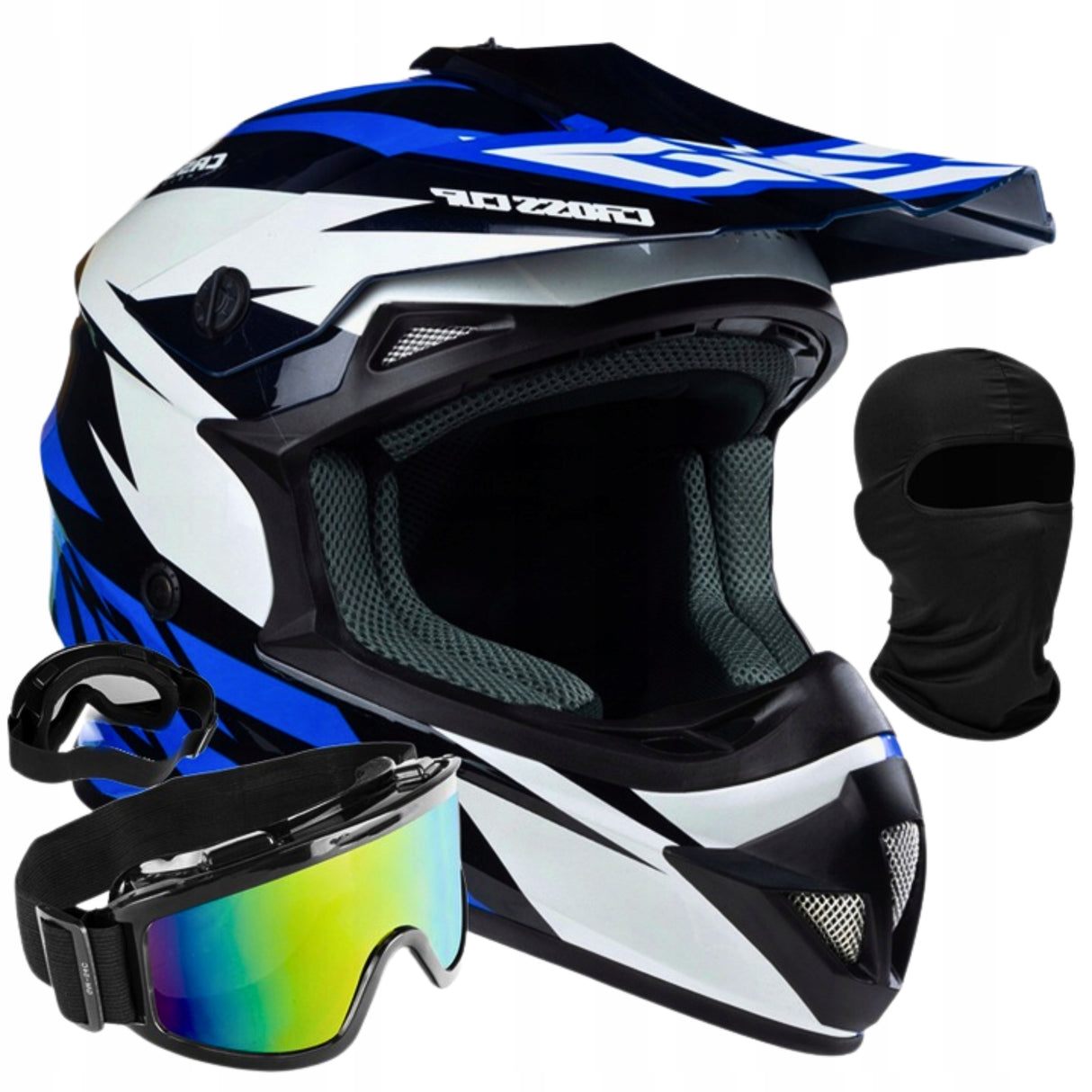 Kask Motocyklowy Cross Cup/Two + Gogle, Kominiarka, Czarny Mat S