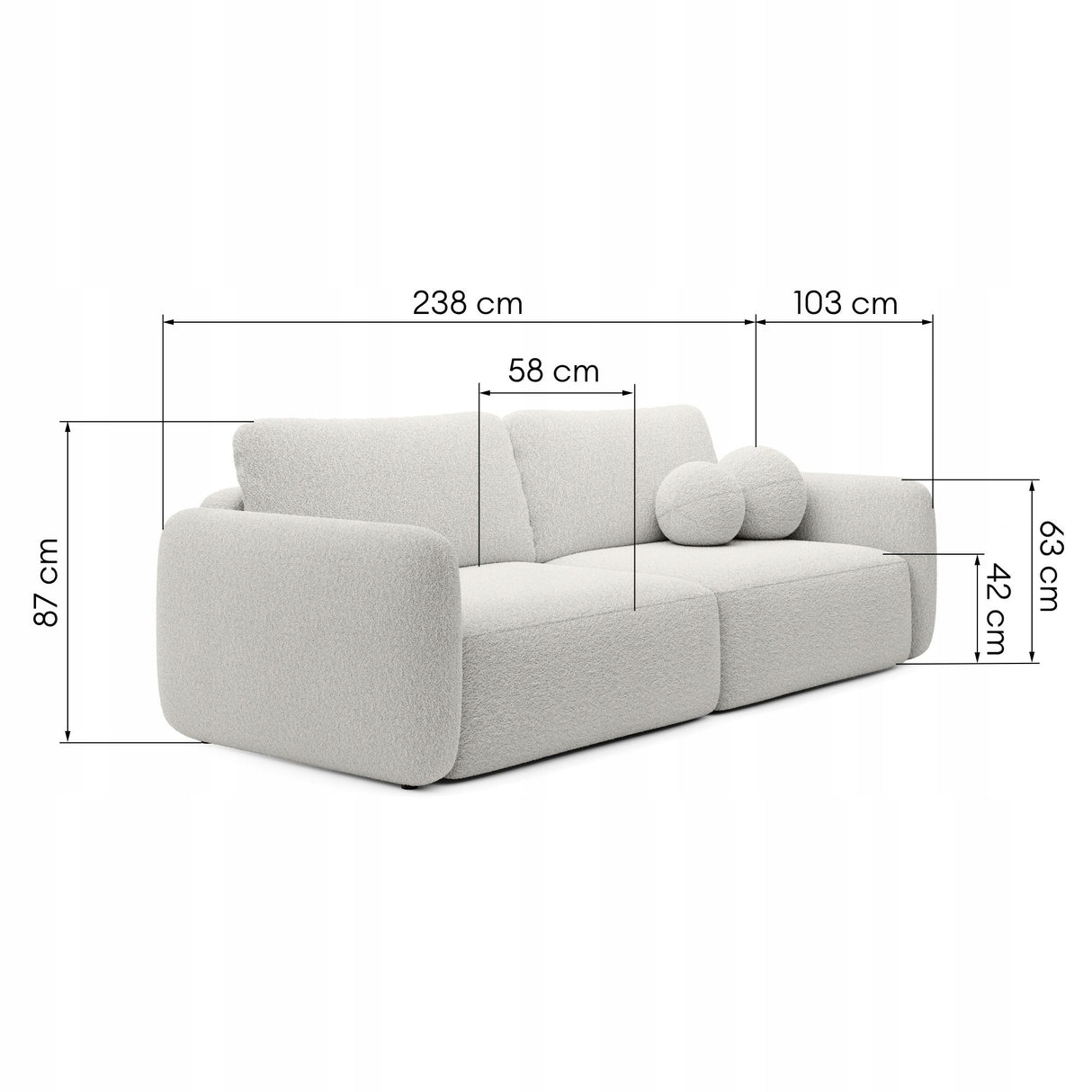 Sofa Rozkładana z Funkcją Spania Pojemnikiem Ecru 238x103cm Tkanina