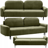 Sofa Rozkładana z Pojemnikiem na Pościel Welurowa Zielona 244x102 cm