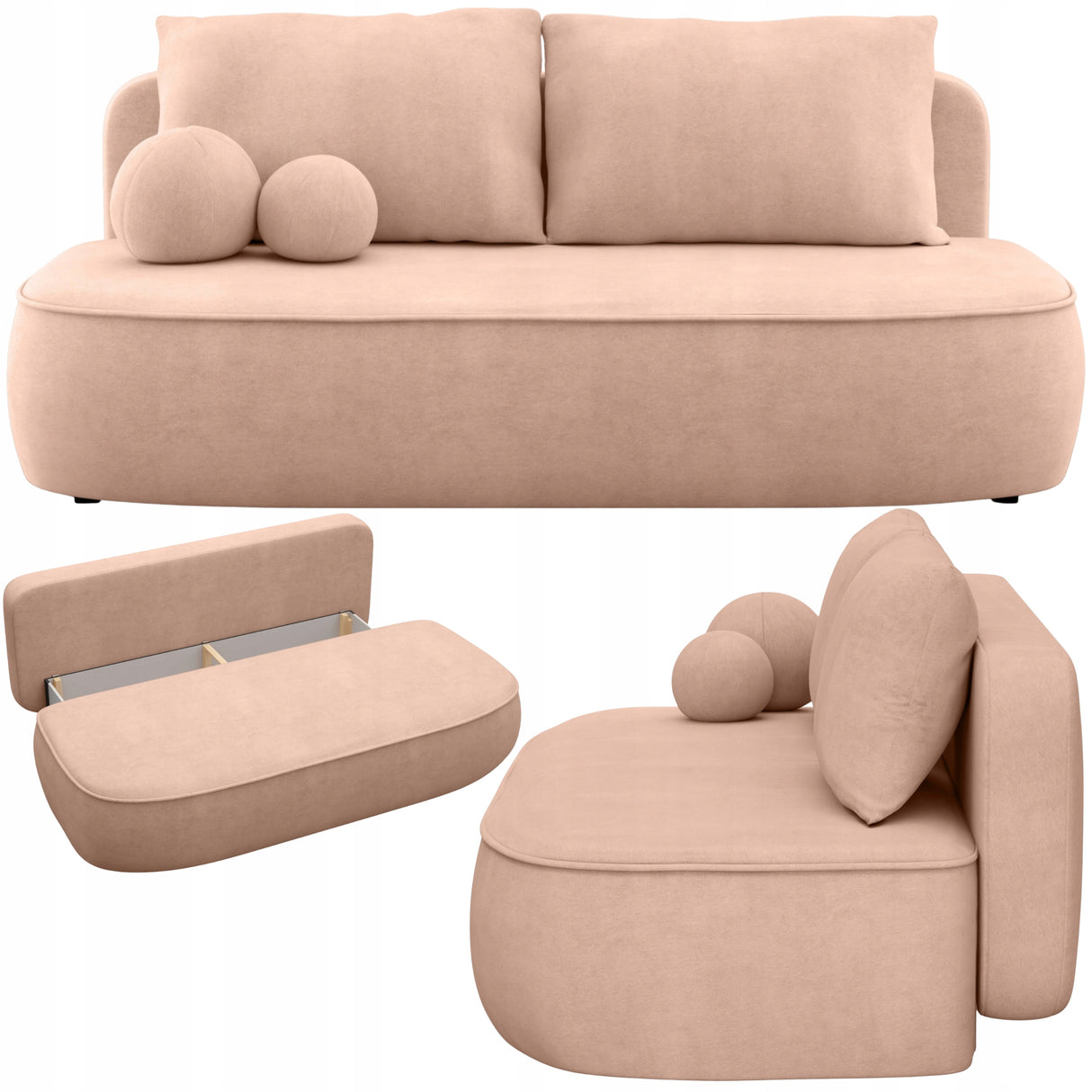 Sofa Zaokrąglony Kształt z Funkcją Spania Pojemnikiem Brzoskwiniowa 212x100