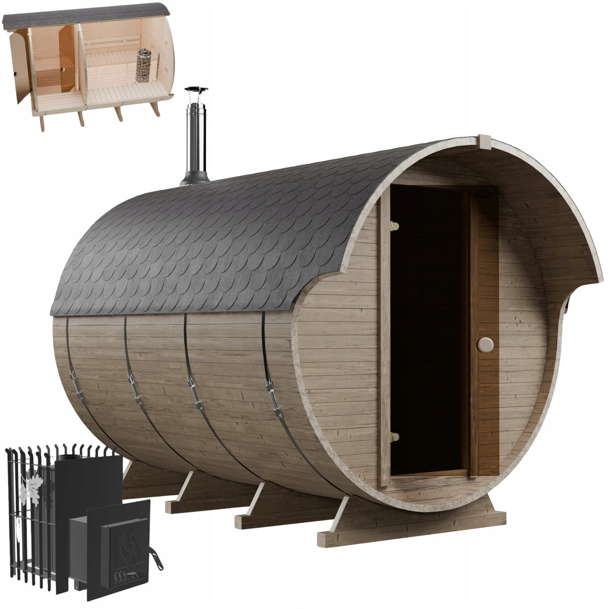 Sauna Ogrodowa Zestaw z Piecem Szwedzkie Drewno HARVIA CILINDRO PC90 340 cm