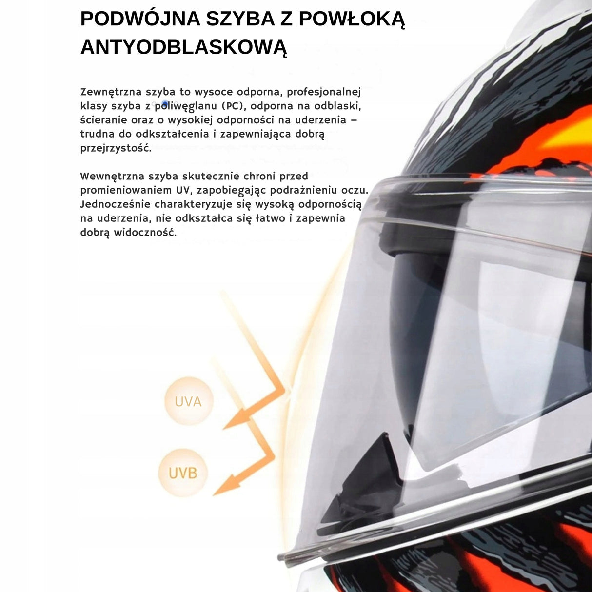 Kask Motocyklowy Szczękowy Czarny-Pomarańcz Podwójnie Przeciwsłoneczny S