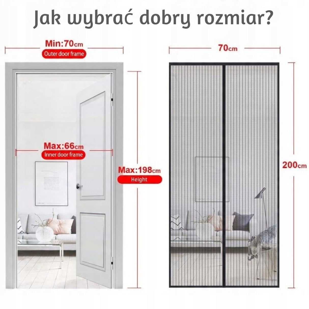 Moskitiera na Drzwi Balkonowe Kurtyna Szczelna Zasłona Magnes 70x200 cm