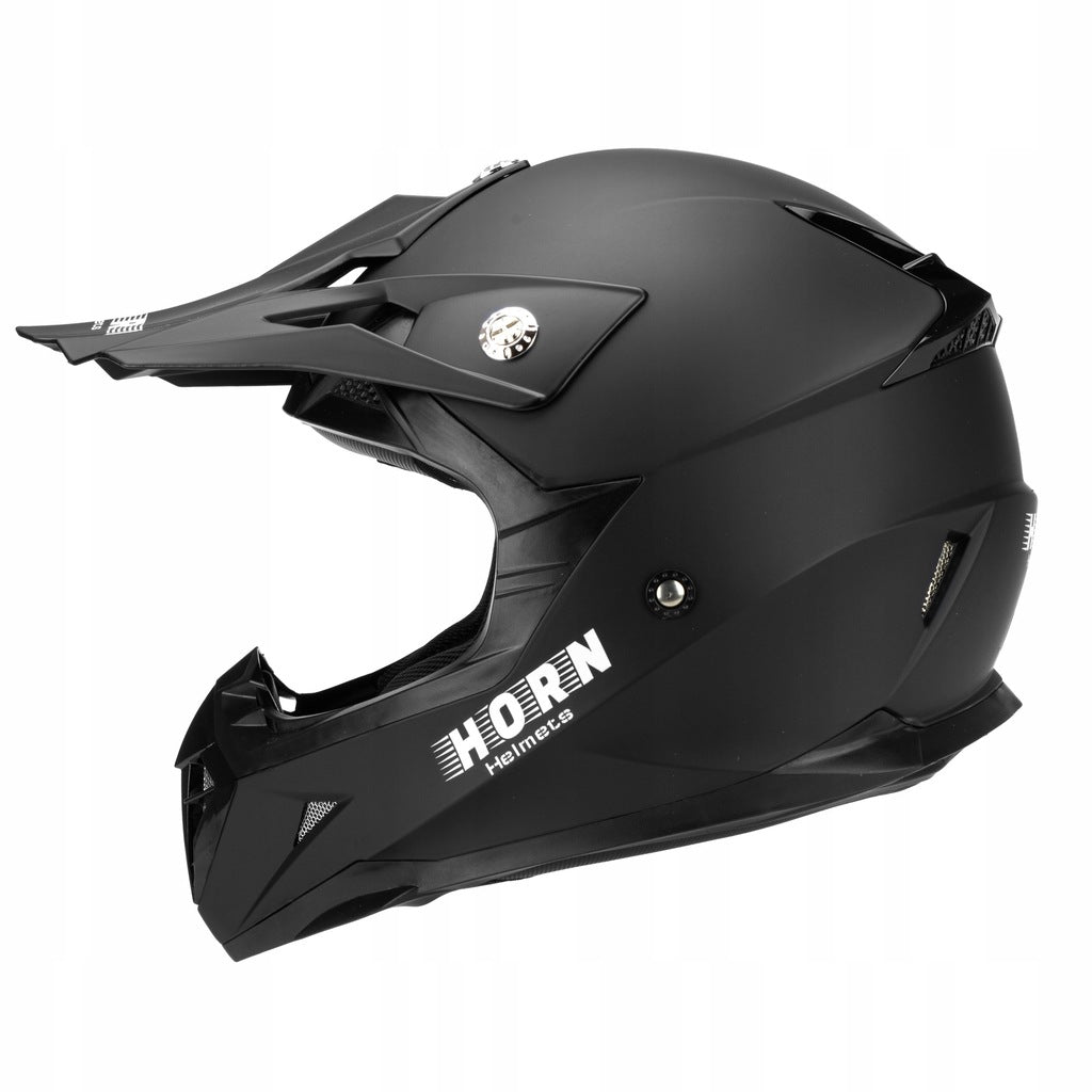 Kask Motocyklowy Cross Horn Enduro Quad + Google Crossowy XL Czarny Matowy