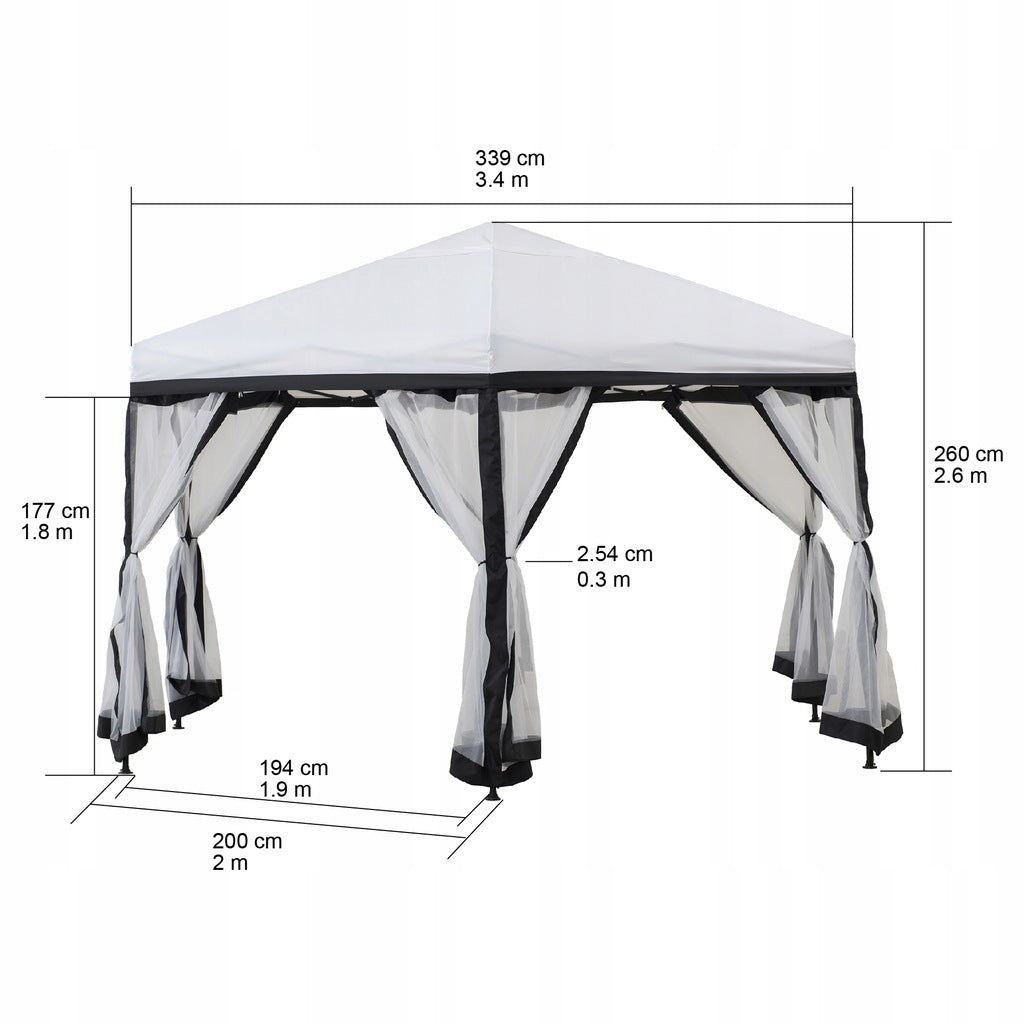Pawilon Ogrodowy Altana Namiot Metal Biały 339x339x260cm Łatwy Montaż