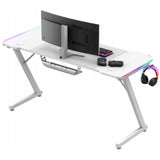 Biurko Komputerowe Gamingowe Ledy RGB Pilot + Podkładka XXL Karbon Białe