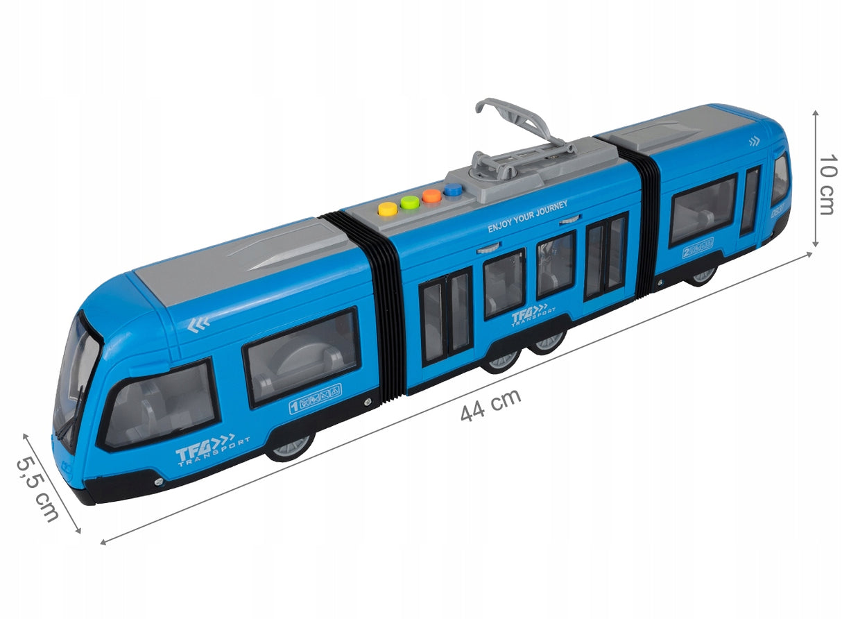Tramwaj Trolejbus Zabawka na Baterie Światło Dźwięk Otwierane Drzwi 44cm