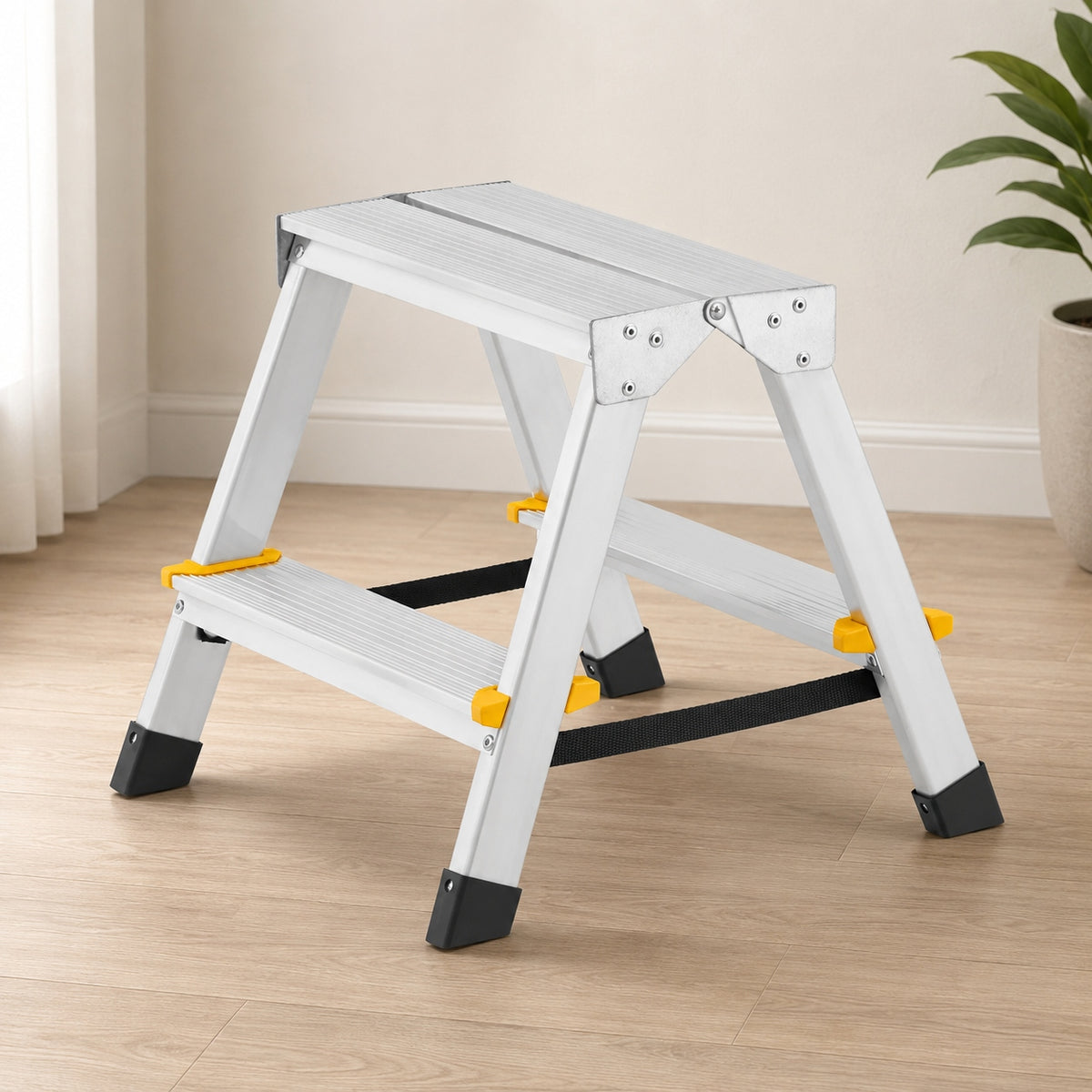 Drabina Aluminiowa Domowa Dwustronna Składana 2x2 Stopnie Taboret do 238 cm