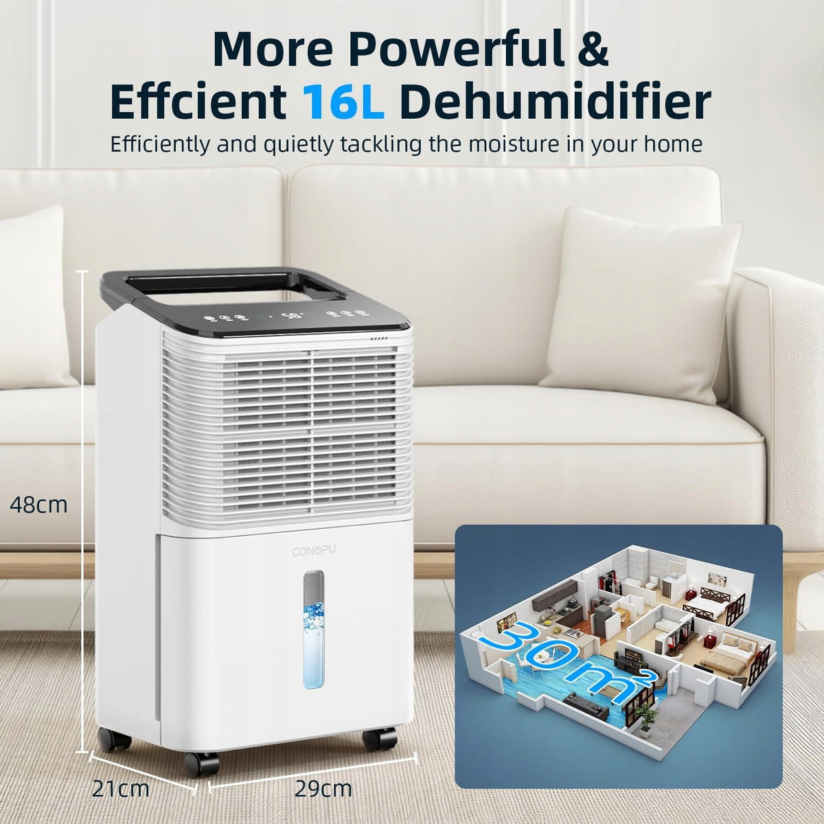 Osuszacz Powietrza CONOPU DH-CS10 270 W Biały Cichy Mocny Wydajność 16l/24h