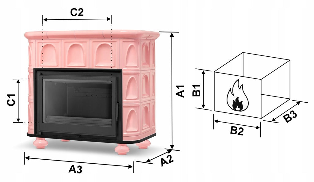 Piec Kaflowy Koza Żeliwny Kominek Barbie Pink Różowy Ceramiczny Stalowy