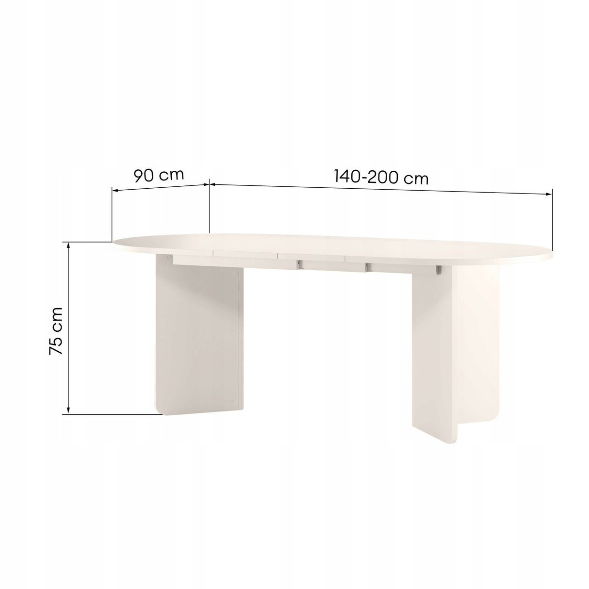 Stół Rozkładany Owalny Dwa Wkłady Powiększające Blat 140-200 x 90cm Kaszmir