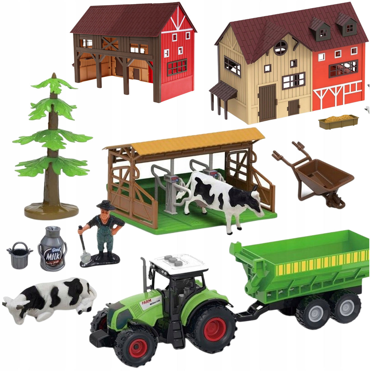 Domek Gospodarstwo Stodoła Traktor Zwierzęta Duża Farma Zestaw 2w1 Figurki