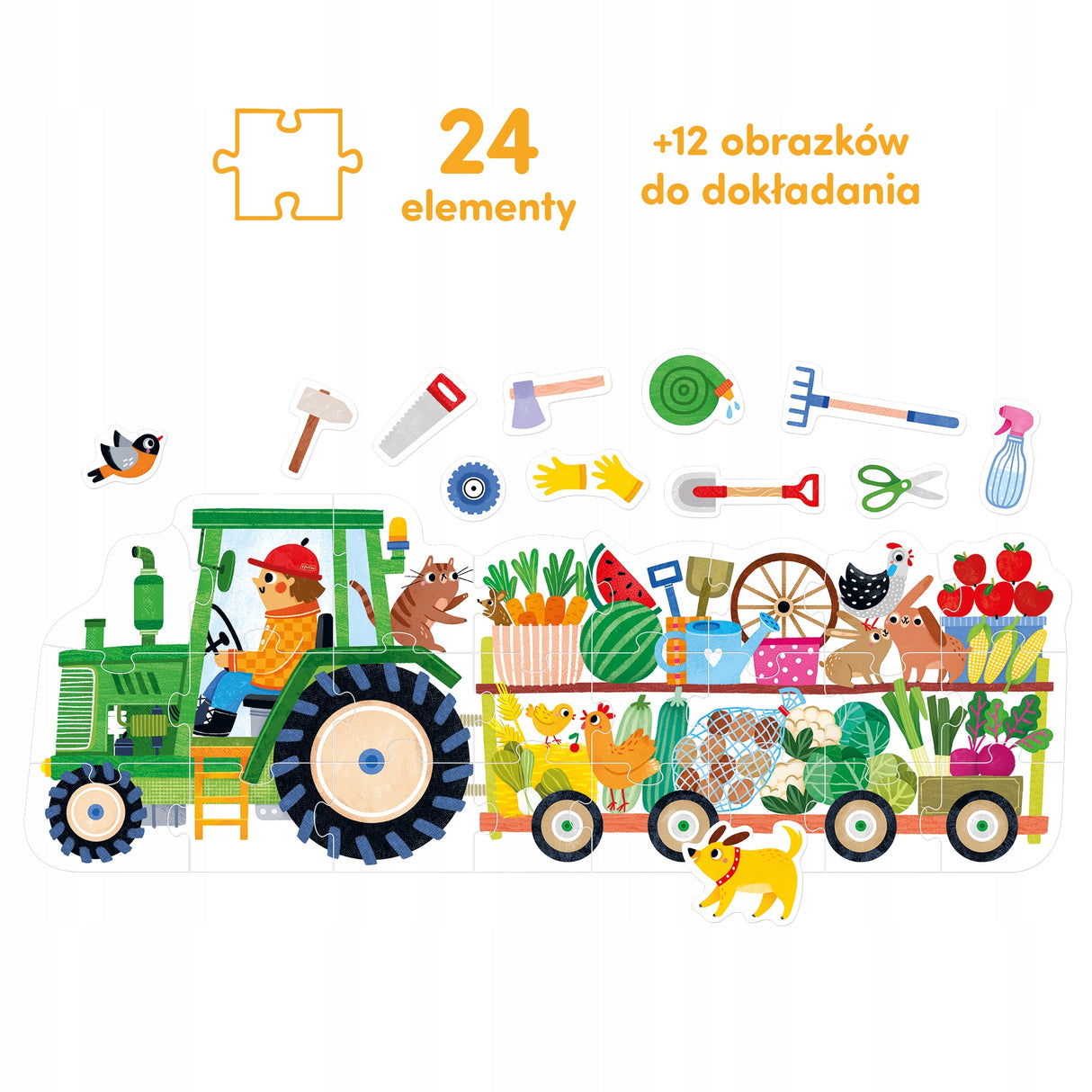 Puzzle Edukacyjne Podłogowe Traktor 24 El Dla Dzieci 2+ Trwałe Rozwijające