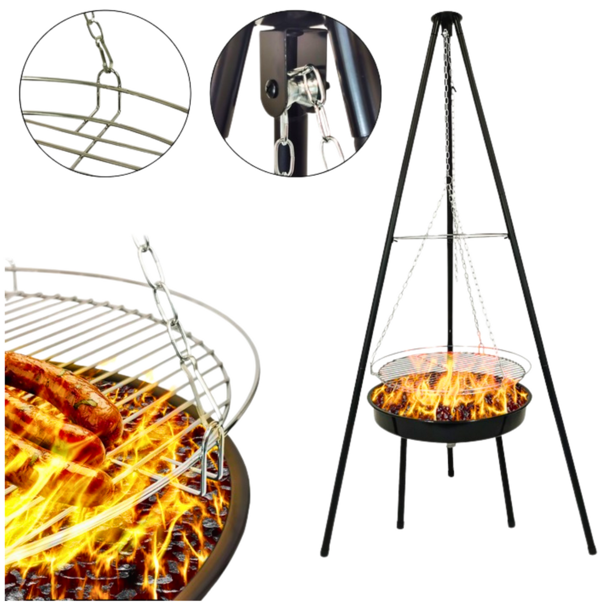 Grill Węglowy Ogrodowy Stabilny Trójnóg Palenisko Ognisko 2w1 160cm