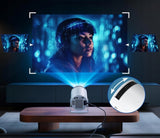 PROJEKTOR RZUTNIK ANDROID TV WIFI FULL HD PRZENOŚNY SMART GŁOŚNIK OBROTOWY