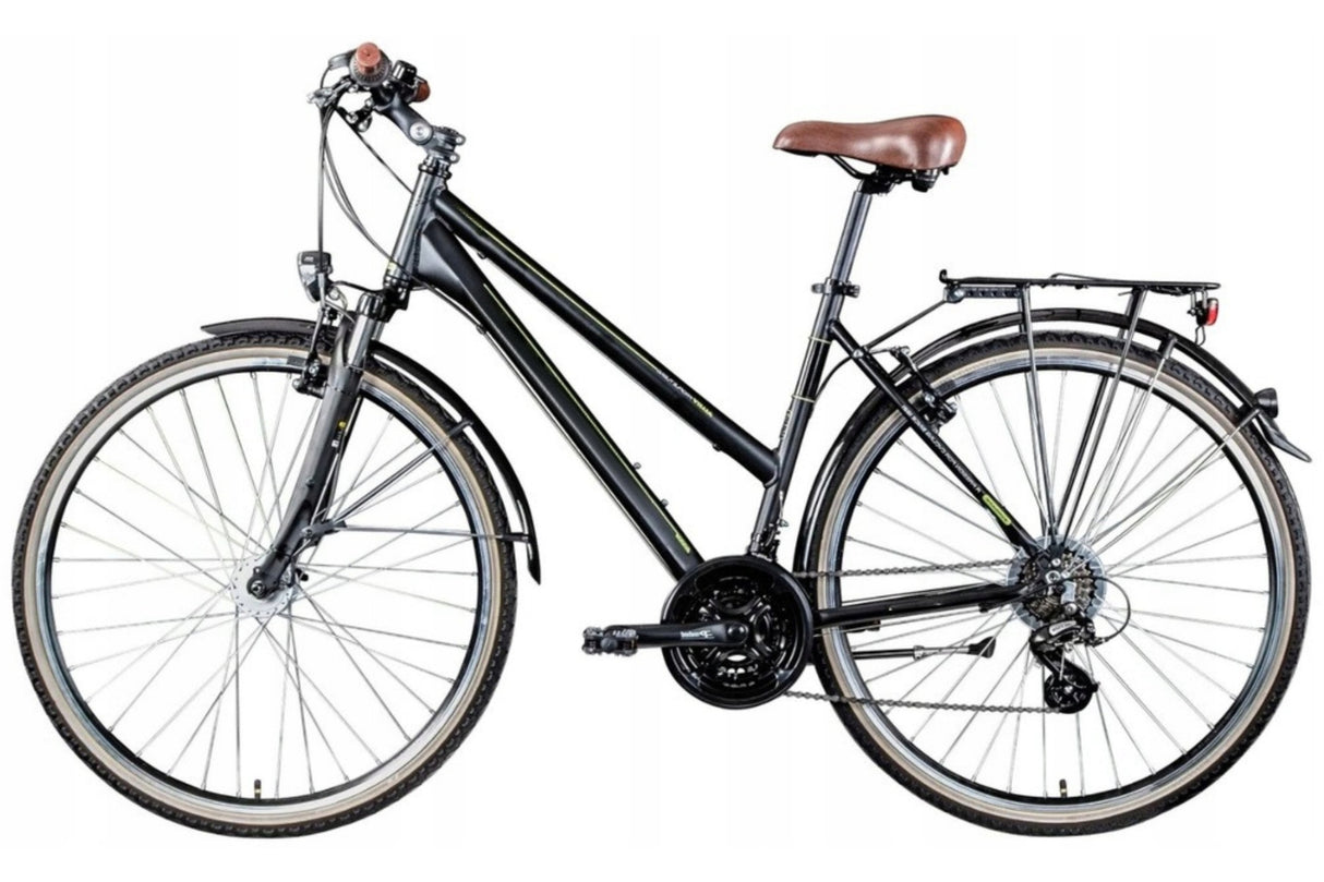 Rower Trekkingowy Damski Aluminiowy Światła SHIMANO 28" Koło Czarny Mat