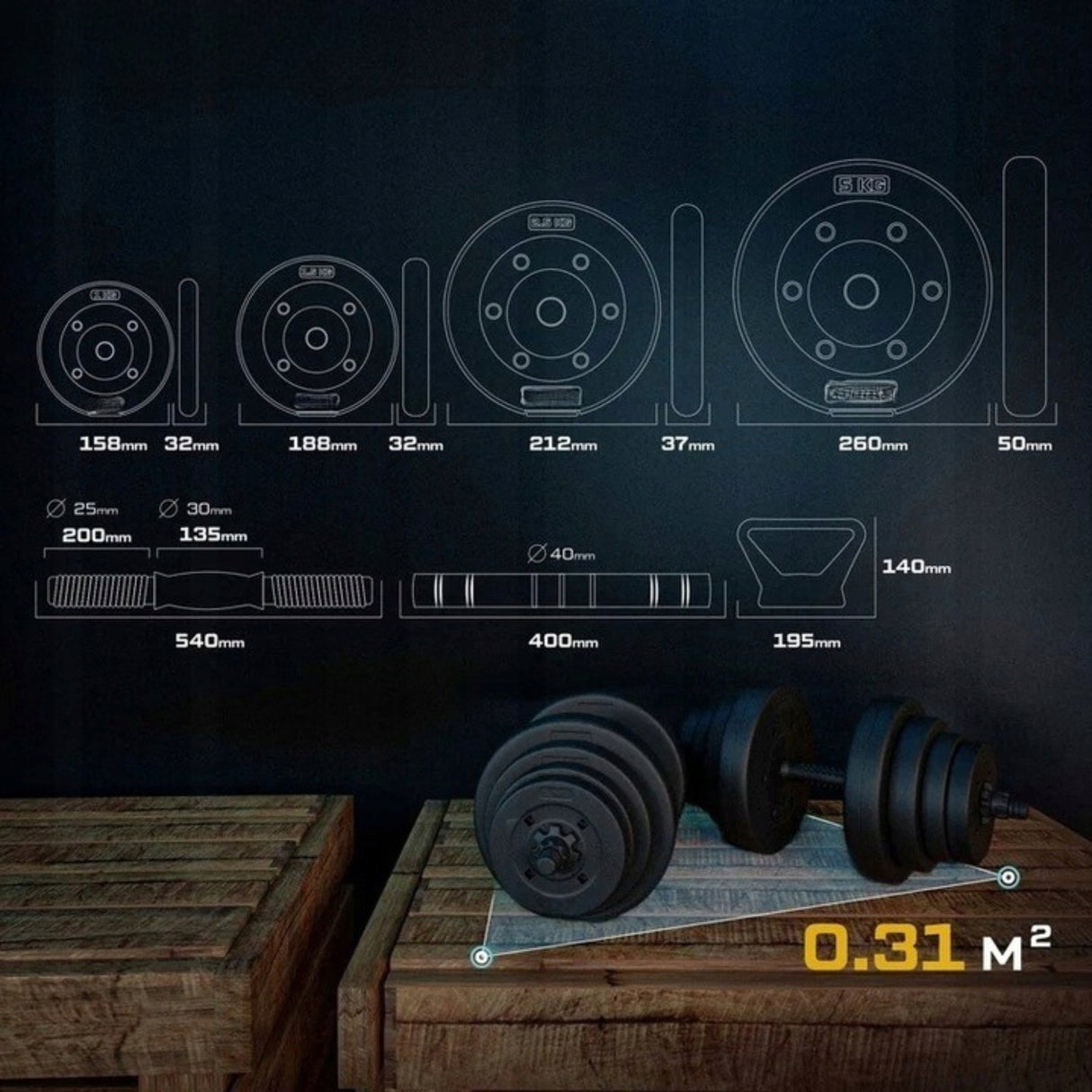 Hantle Bitumiczne Regulowane Zestaw Hantli 40kg 2x20kg Gryf Sztanga Czarne
