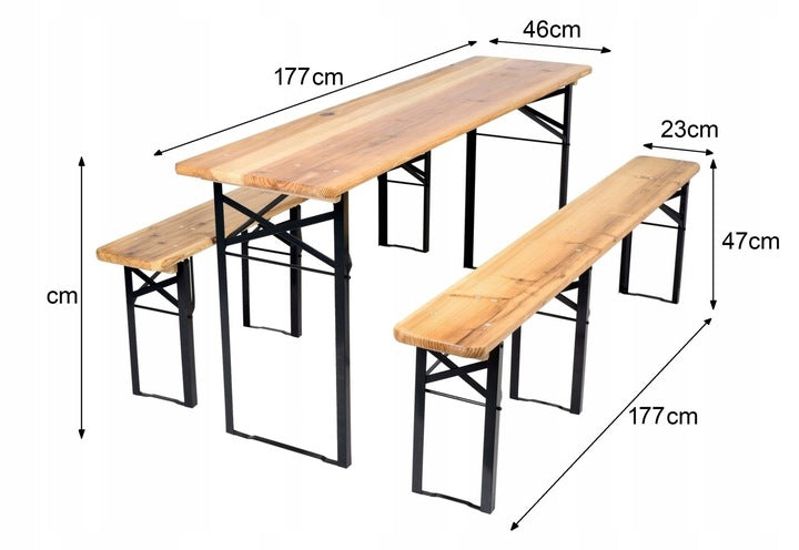 ZESTAW BIESIADNY ławki stół KOMPLET MEBLI SKŁADANY 180 cm 3 elementy POVES