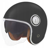 Kask Motocyklowy Elegancki Premium Neo-Retro Nox L Czarny Mat Skóra Beż