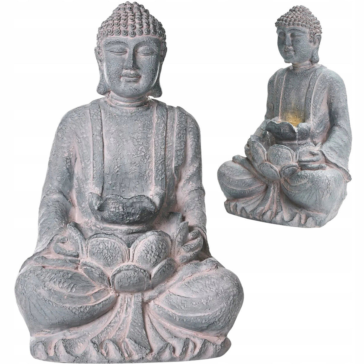 Fontanna Ogrodowa LED Budda Szara Dekoracja Wodna Do Ogrodu Tarasu 71 cm