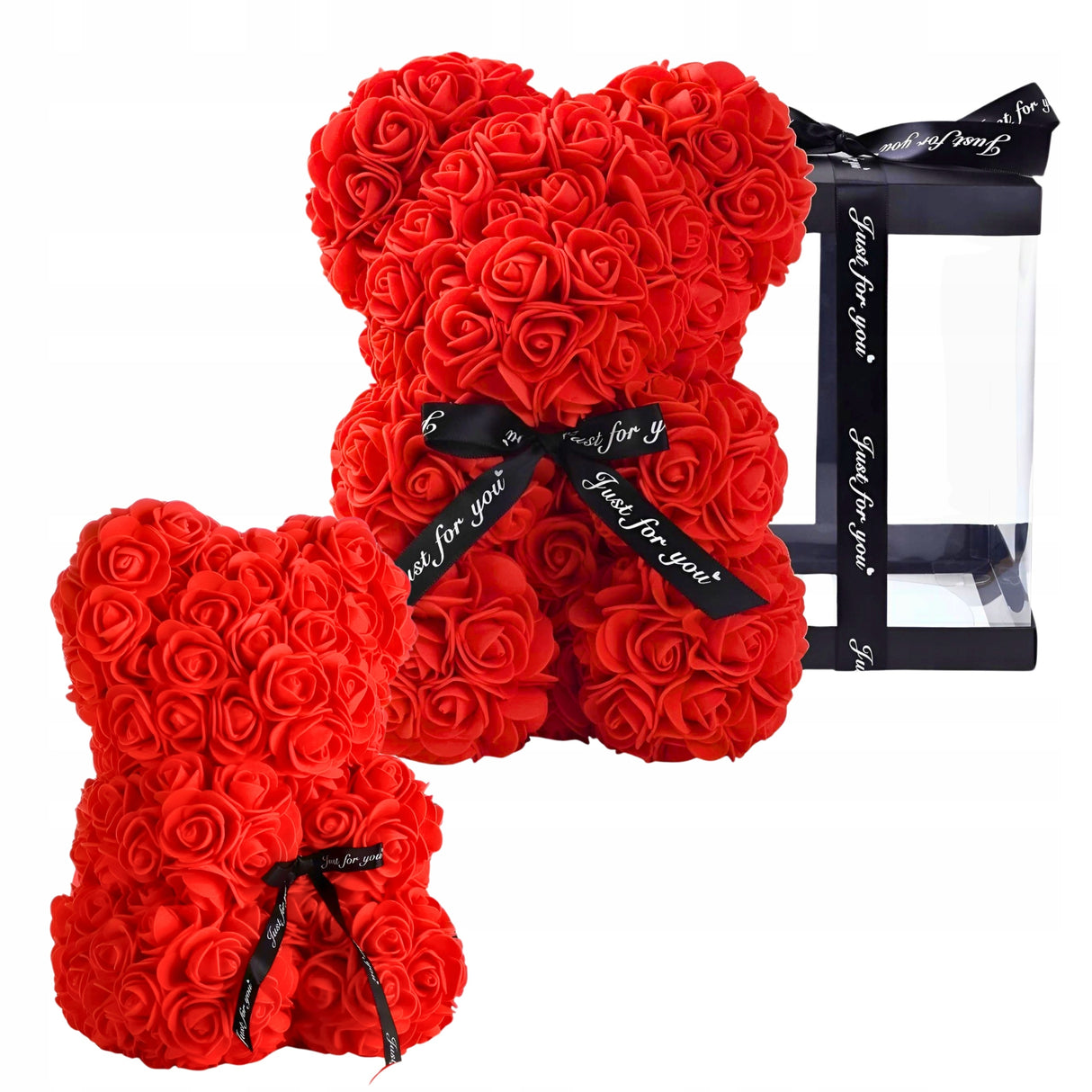 Czerwony Miś Z Róż 25 cm XL PREZENT Kwiatowy Na WALENTYNKI + PUDEŁKO GRATIS