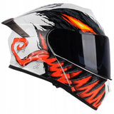 Kask Motocyklowy Szczękowy Biały-Pomarańczowy Podwójnie Przeciwsłoneczny L