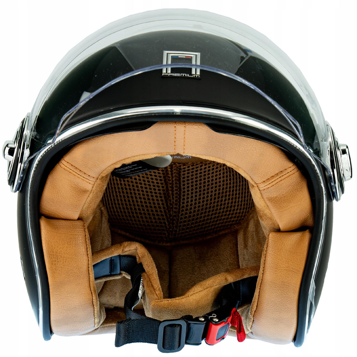 Kask Motocyklowy Elegancki Premium Neo-Retro Czarny Mat Skóra Beż Nox S