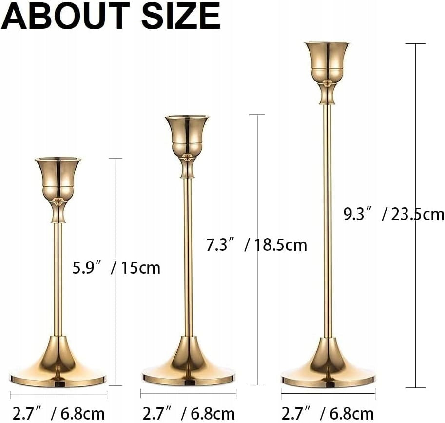 Złote Świeczniki Vintage Zestaw 3 Szt. w Różnych Rozmiarach 15/18,5/23,5 cm