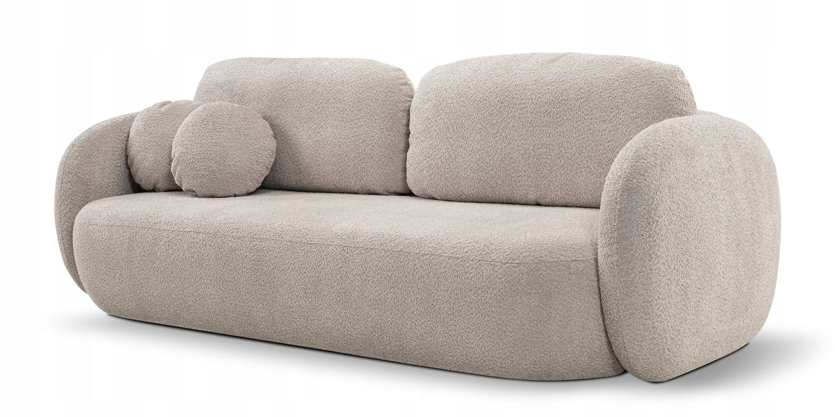 Sofa Rozkładana z Pojemnikiem na Pościel Obły Kształt Boucle Beżowa 238x101
