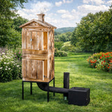 Wędzarnia Ogrodowa Drewniana Dwukomorowa Duże Palenisko Zestaw + Gratisy