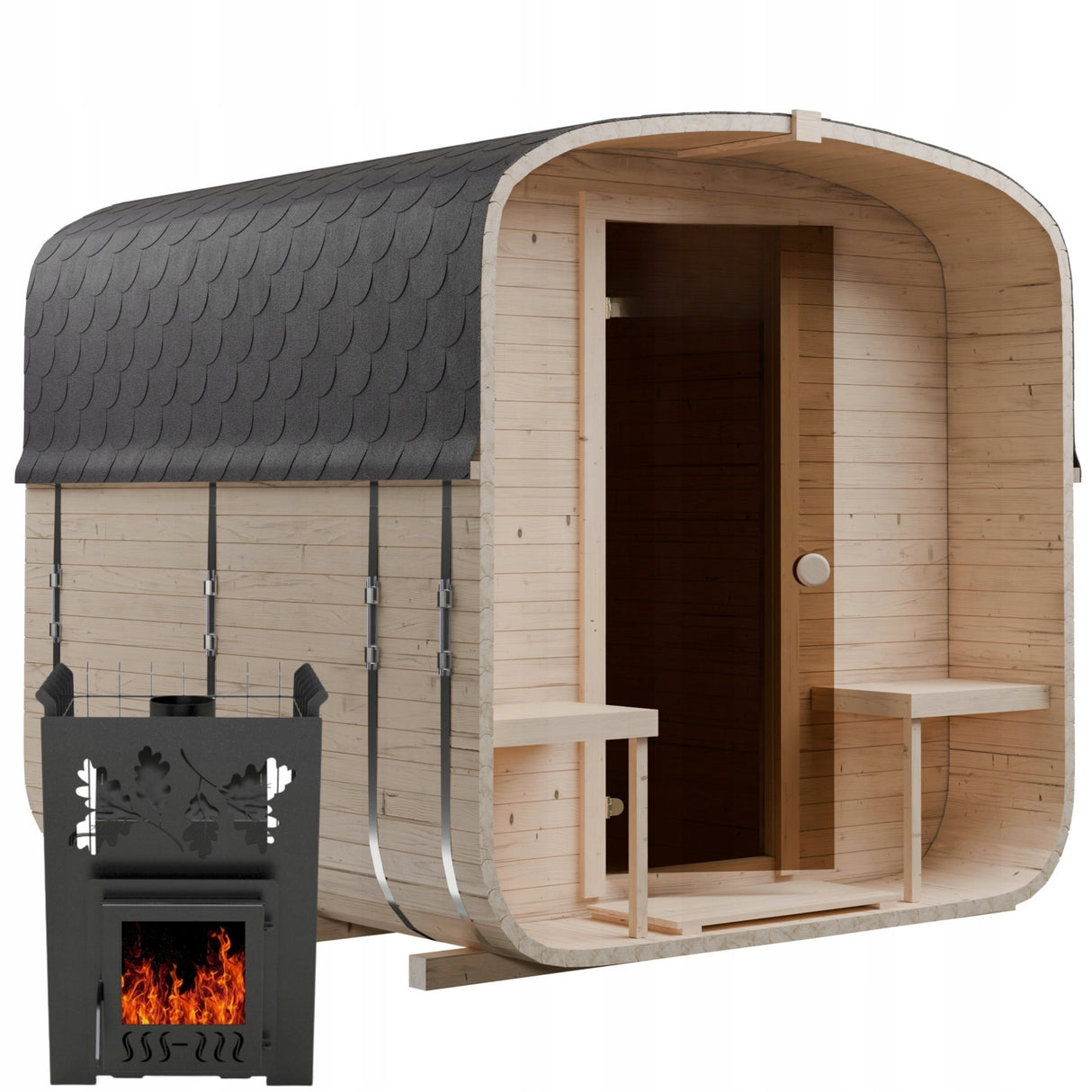 Sauna Ogrodowa z Piecem na Drewno od Wewnątrz Quadro 240cm Szwedzkie Drewno