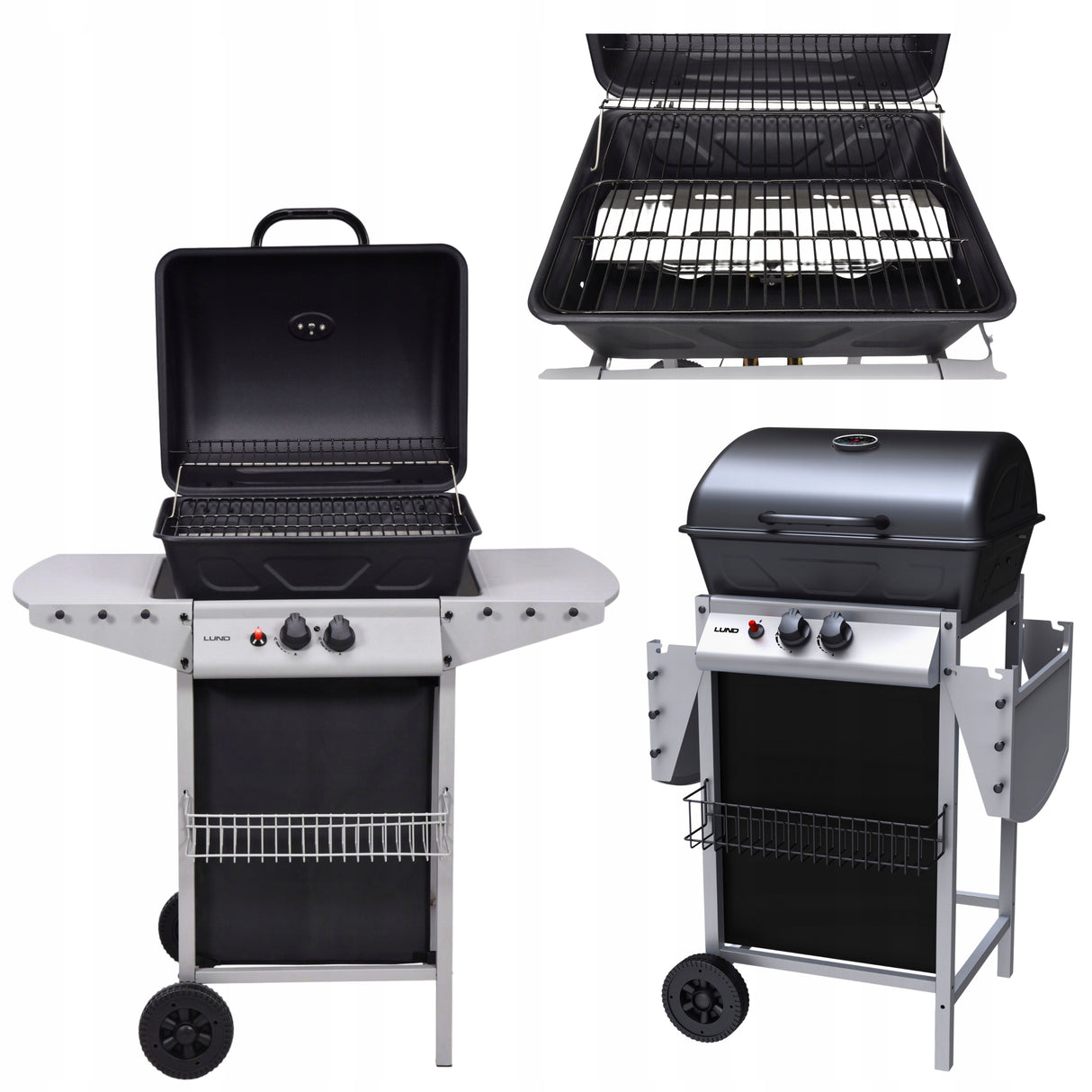 Grill Gazowy Ogrodowy Piezo Lund Czarny Kompaktowy 5,5 KW 2 Palniki