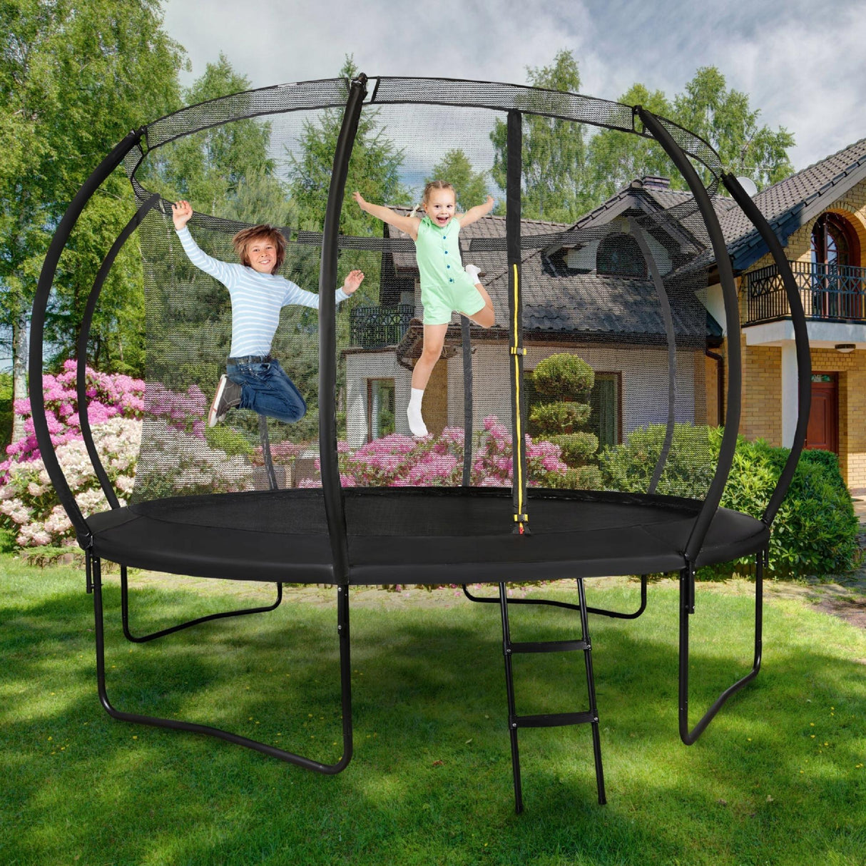 Trampolina Ogrodowa z Drabinką i Siatką Wewnętrzną Domowa Ogroowa 366 cm