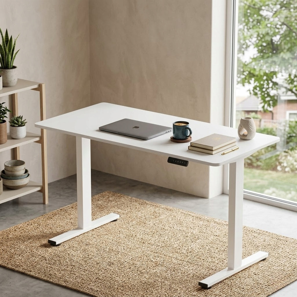 Biurko Stojące Poves Elektryczne Ergonomiczne Regulowane 100x60cm Białe