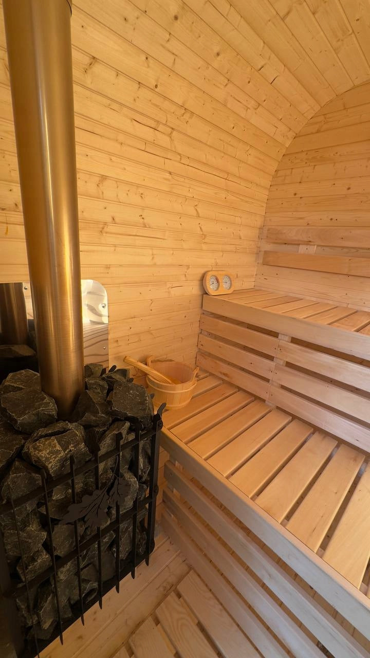 Sauna Ogrodowa z Piecem na Drewno Zestaw Ławki Drewno Świerkowe 240 cm 2QL