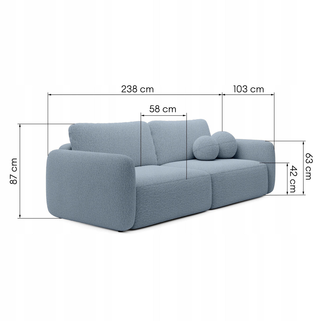 Sofa Rozkładana z Funkcją Spania Pojemnikiem Niebieska 238x103cm Tkanina