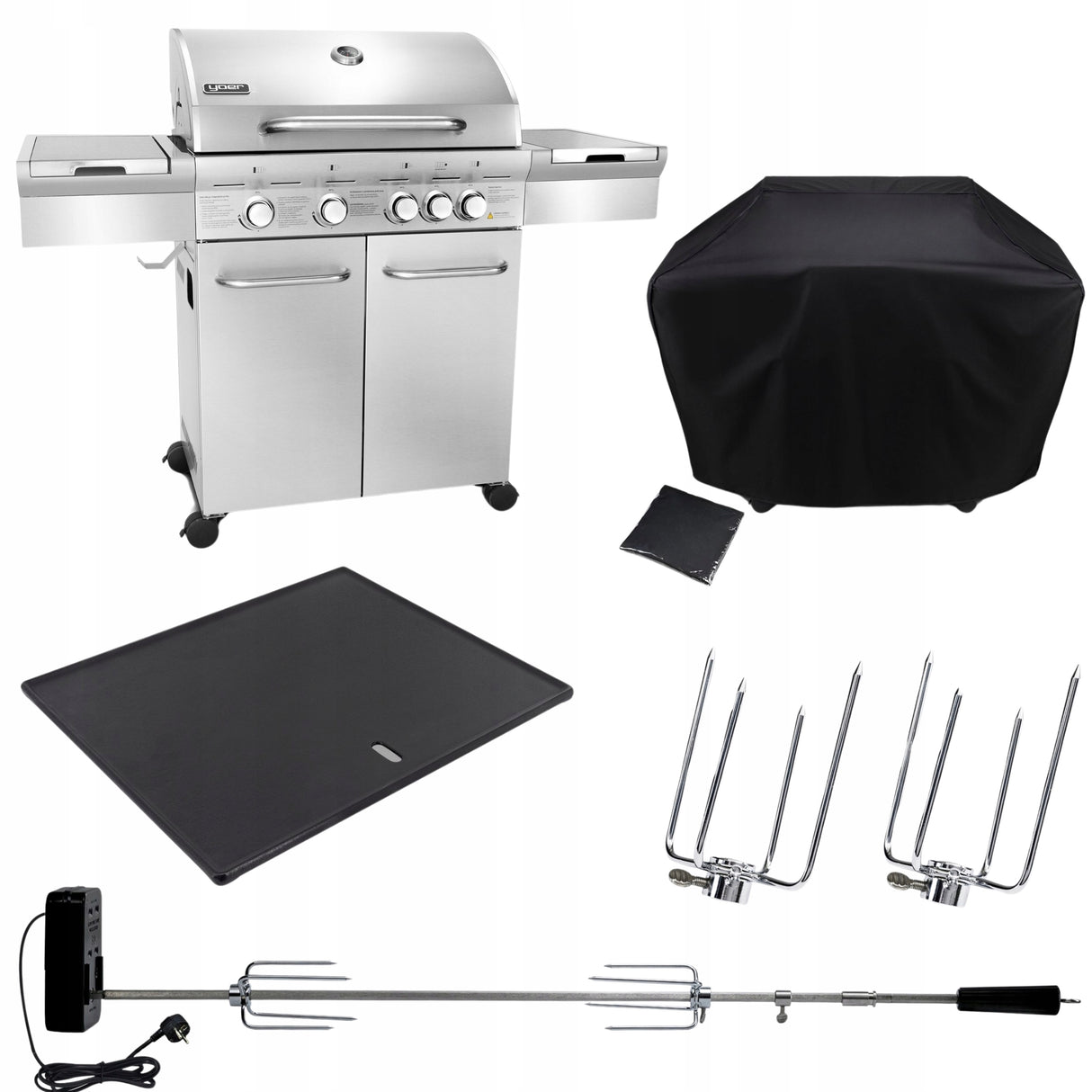Grill Gazowy Ogrodowy Żeliwny Nierdzewny 4+1 +17,15 kW + Szafa Na Butlę