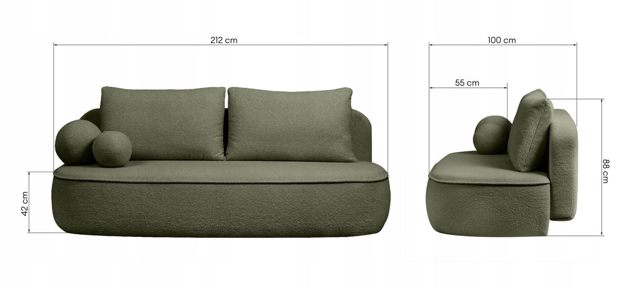 Sofa Zaokrąglony Kształt z Funkcją Spania Pojemnikiem Ciemnozielona 212x100